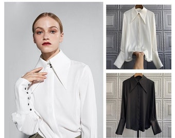 Oversized white blouse with collar clearance