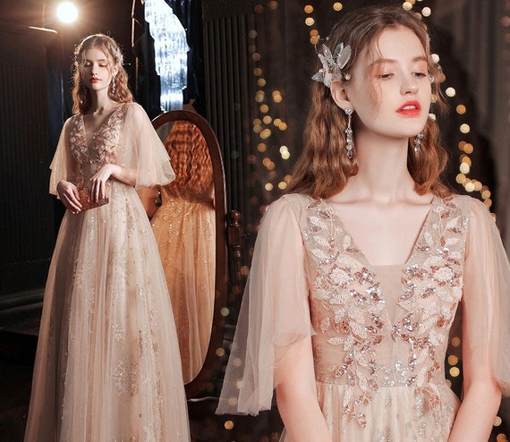 Rose gold top princess wedding dress