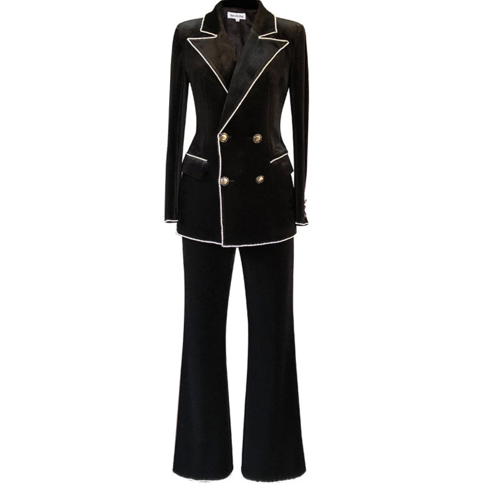 Black Velvet Pantsuit Designer Women Suit Jacket Pants Slim Etsy
