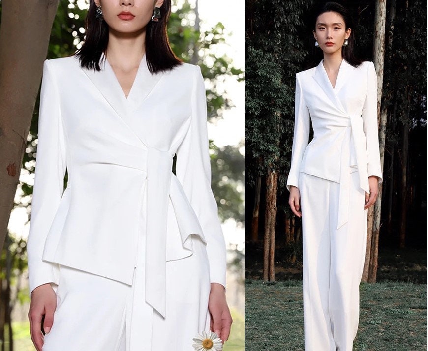 White Pantsuit for Women, White Jacket Pants, Wedding Suit