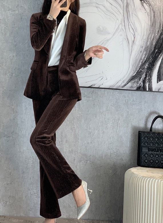 Chocolate Brown Velvet Pant Suit