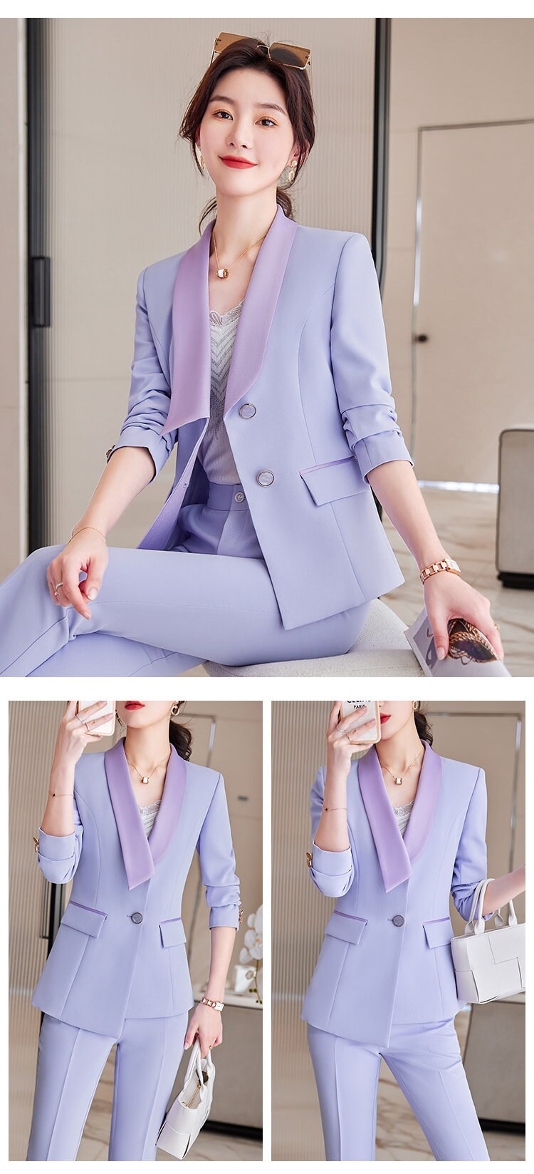 Lilac Plus Size Women's Suits Casual Coat Pants For Wedding Ladies
