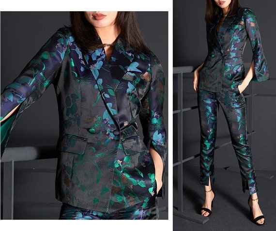 Women Floral Embroidery Suit Set, Subtle Pattern Deluxe Designer Suit  Jacket & Pants Asian Style for Smart Casual/ Formal Event/gift for Her -   Canada