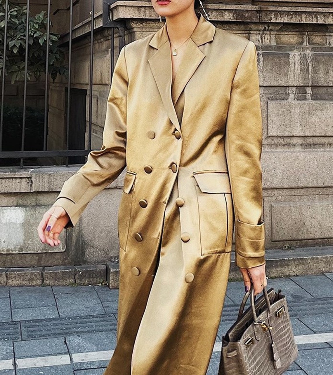 Golden Trench Coat Designer Woman Long Jacket Elegant Shiny Etsy