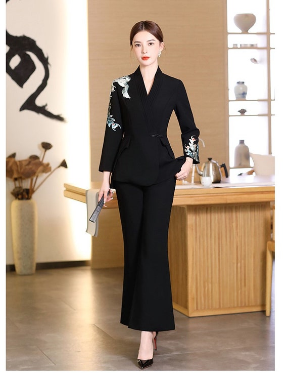 Black Pantsuit for Women, Black Formal Pants Suit for Women, Black Pantsuit  Set With Trousers and Blazer Single Breasted, Formal Womens Wear -   Hong Kong