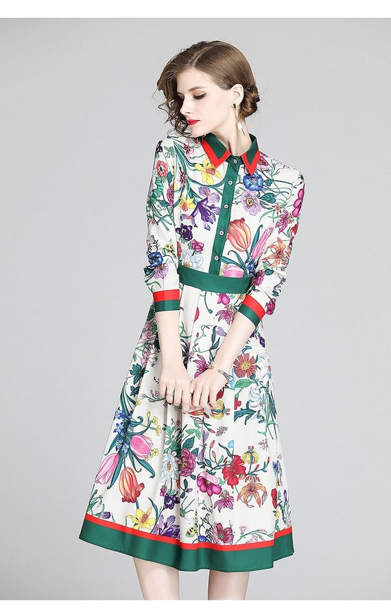 Designer Classic Art Pattern Dress, Women One-piece Dress With
