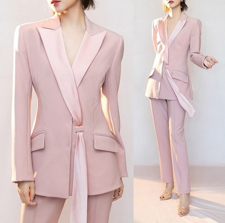 Woman Pantsuit Set, Designer Minimalist Suit Jacket Pants Simplicity Elegant  for Formal/ Smart Casual Gift for Her 