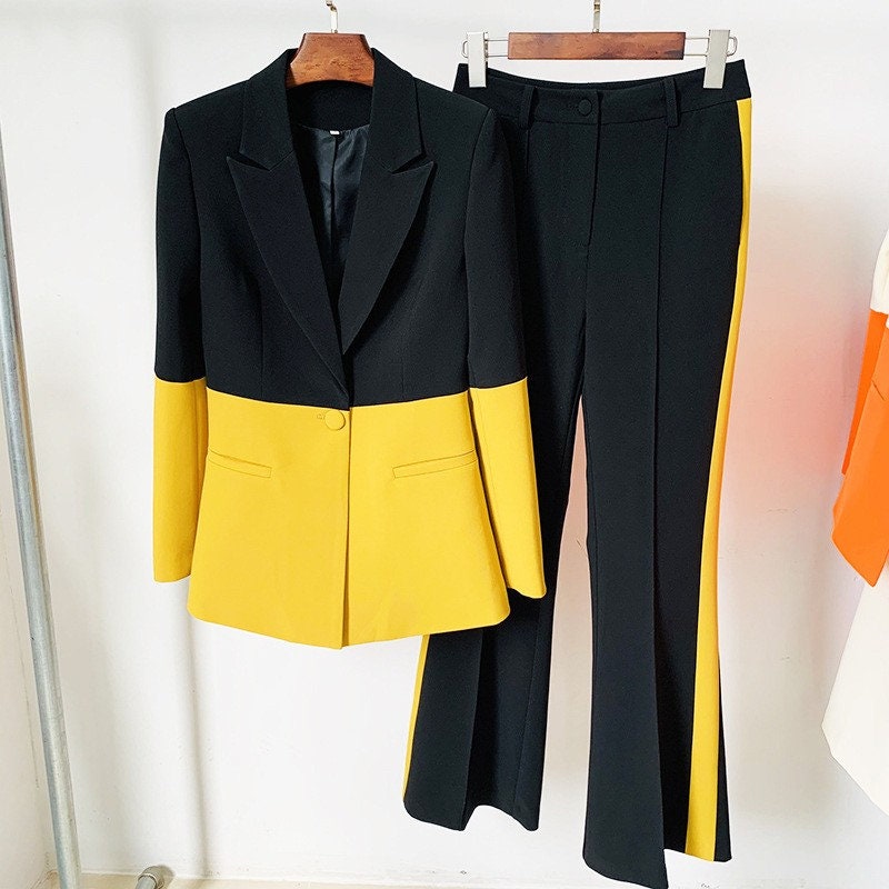 Multi Colored Women Pantsuit Colour-blocked Woman Formal Suit - Etsy Denmark