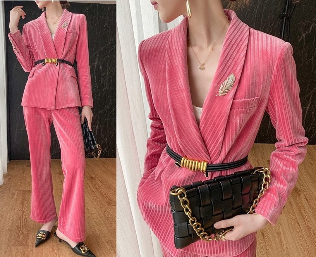 Chaqueta de terciopelo de paño con cinturón Mujer, Rosa