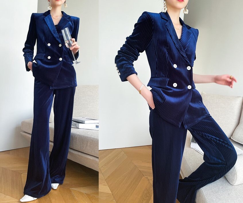 Navy Blue women suit, two piece women suit ,Womens Blazer Suit