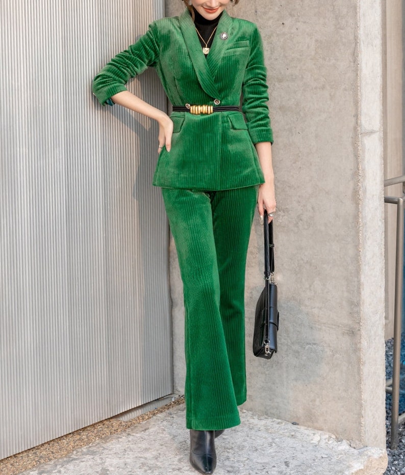 Sharp Green Velvet Pantsuit Designer Woman Suit Jacket - Etsy UK