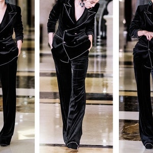 Black Velvet Pantsuit Designer Women Suit Jacket Pants Slim Etsy