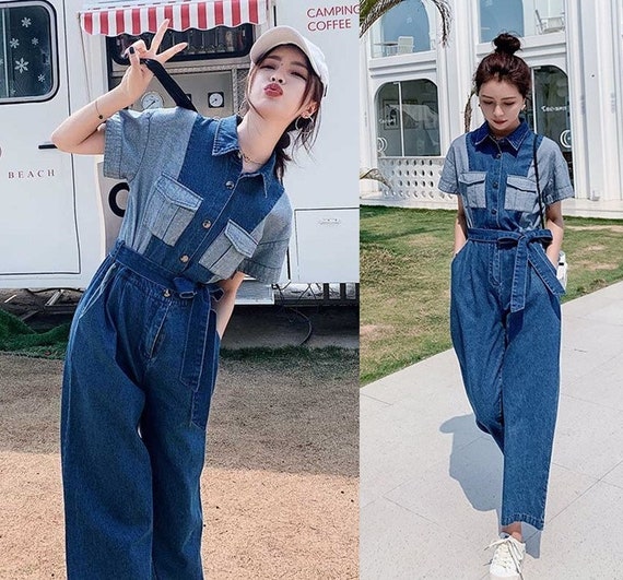 Buy Denim Patchwork Jumpsuit, Woman Jeans Rompers Street Smart Casual High  Rise Overalls Holiday Playsuit Outdoors Wedding Prom Party Gift Online in  India 