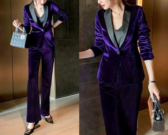 Purple Velvet Pantsuit Designer Woman Suit Jacket Pants - Etsy