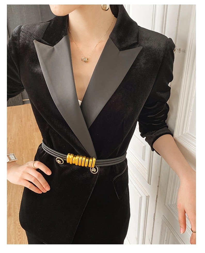 Deluxe Velvet Black Pantsuit Designer Women Suit Jacket Etsy
