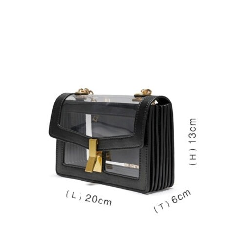 Designer classic transparent tote bag, shops black cow leather handbag
