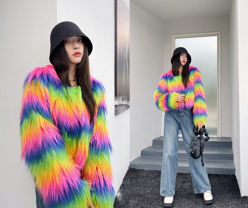 Shaggy Faux Fur Coat - Etsy Canada