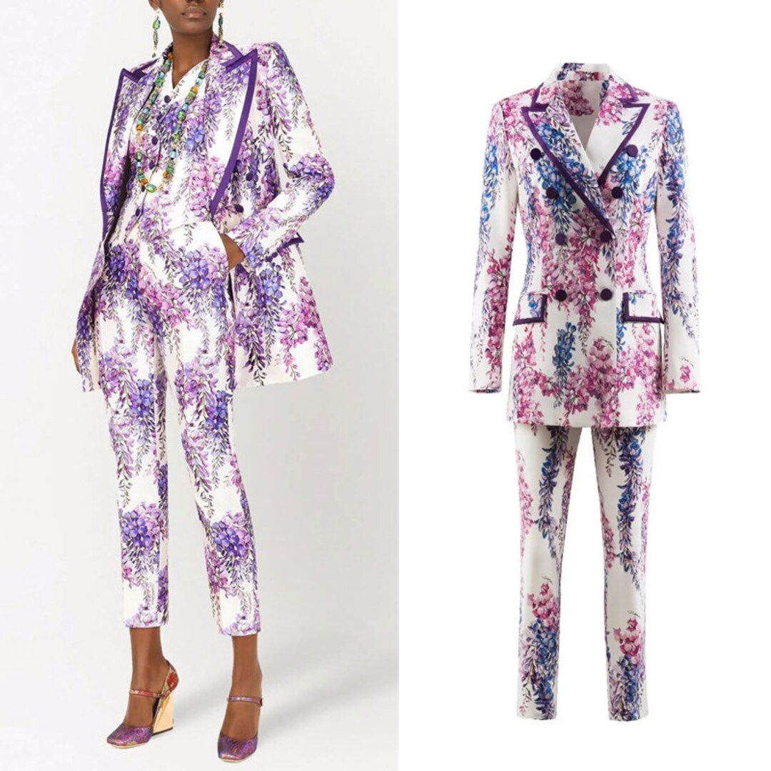 Wisteria Flower Pantsuit Designer Woman Floral Pattern Suit Etsy