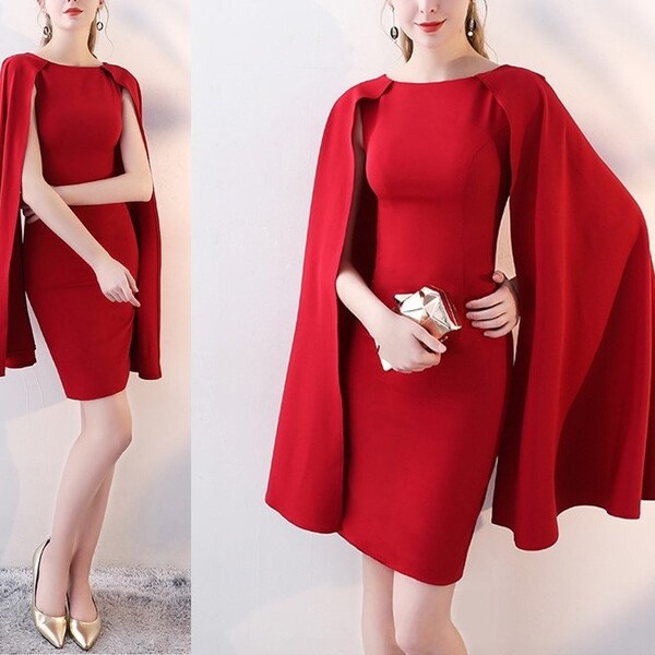 Oversized Cotton Red Cape Dress