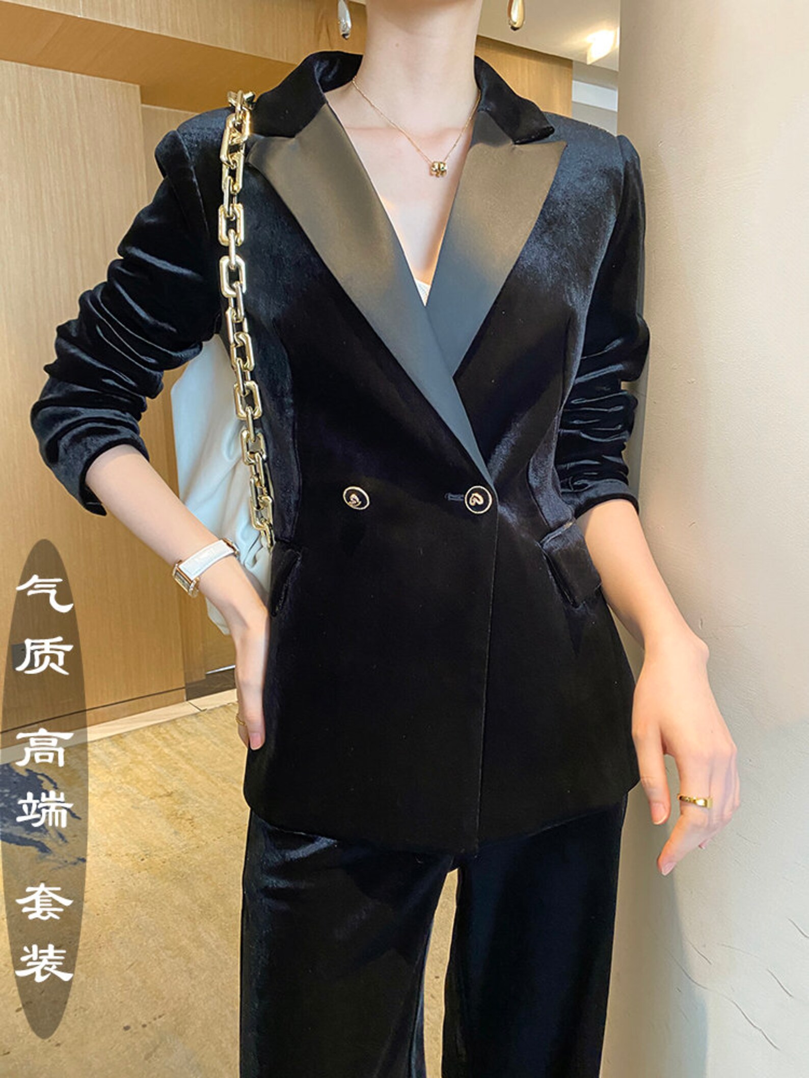 Deluxe Velvet Black Pantsuit Designer Women Suit Jacket Etsy