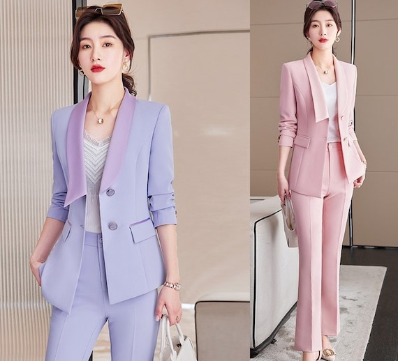 Women Lavender/ Pastel Pink Suit Set Jacket and Pants Formal Suit Prom Suits  for Women Wedding Party Event Gift KOL IG 