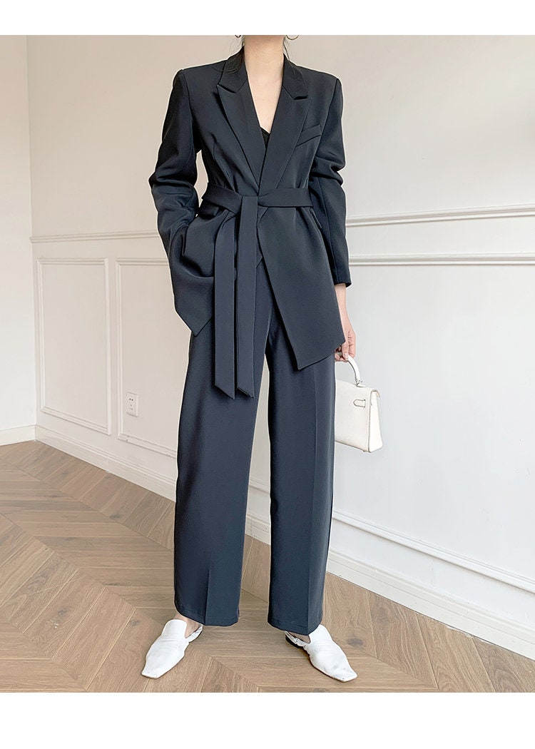 Woman Chic Pantsuit Designer Korean Minimalist Montone Suit | Etsy