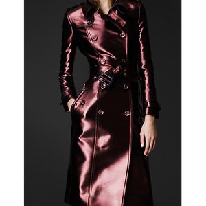 Women Shiny Long Trench Coat Designer Leather Raincoat Water Wind ...