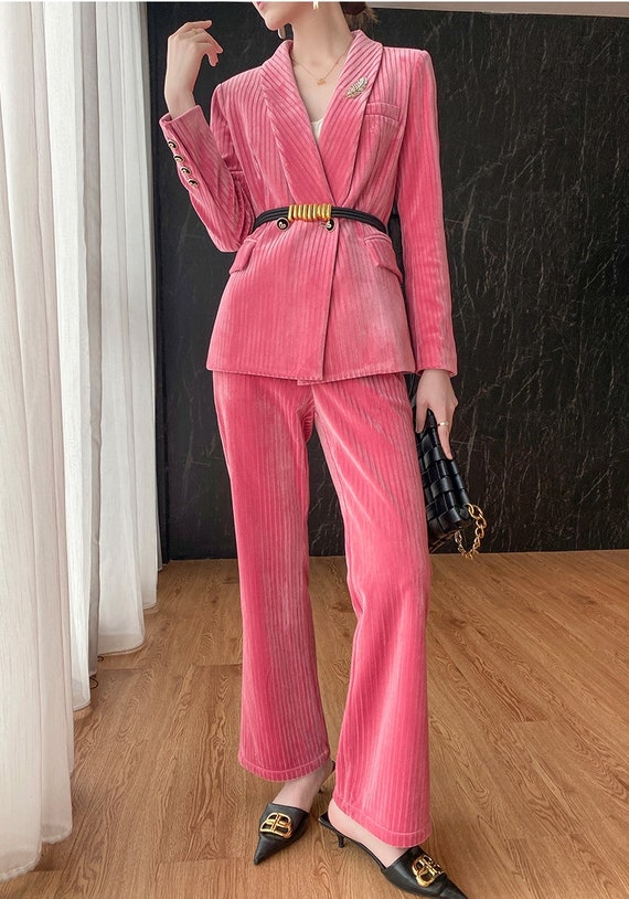Pink velvet cheap trouser suit