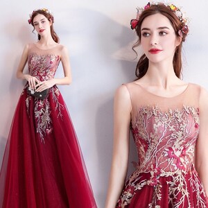 Red Color Long Tulle Prom Dress, Women Wedding Fairy Princess Look for Event Party Function Gift for her