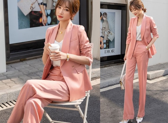 Luxury Acetate Women Pantsuit, Designer Draped Feel Suit Set Blazer Pants  Smart Casual Formal Office Wedding Prom 