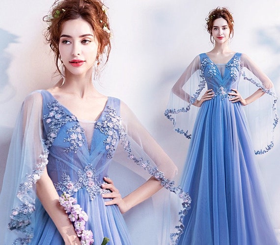 Blue Ice Queen Prom Dress, Women Wedding Royal Princess Look for