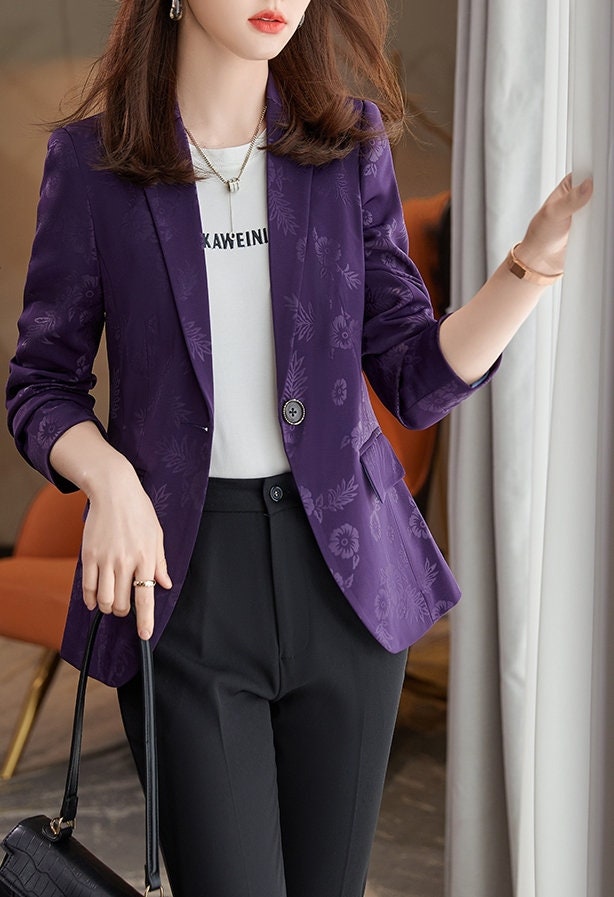 Red Black Purple Subtle Floral Pattern Blazer Designer Woman