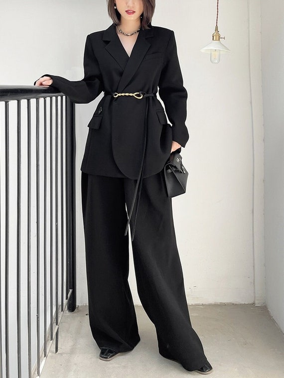 Black Pantsuit for Women, Black Formal Pants Suit for Women, Black Pantsuit  Set With Trousers and Blazer Single Breasted, Formal Womens Wear -   Hong Kong