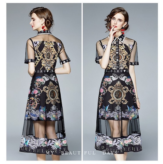 Designer Classic Art Pattern Dress Women One Piece Dress With Etsy Canada