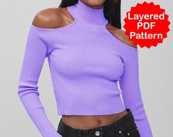 Cable Knit Sweater Pdf Sewing Pattern |  Cut-out Shoulder | Sexy Clubware pdf | Instant download | PDF Downloadable | Partyware