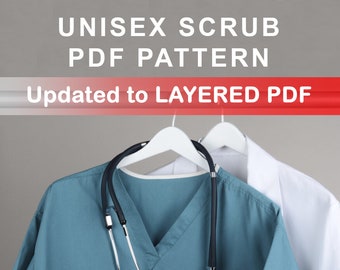 Unisex Scrub Pdf Sewing Pattern, Tunic PDF Pattern, Medical Scrub Instant Download,  Downloadable PDF, Easy Sewing Pattern, Nursing Uniform