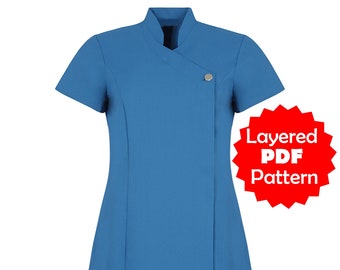 Crossover Tunic Pdf Sewing Pattern | Medical Tunics | Nursing Uniform | Downloadable PDF Work wear Patterns | Tunic Jacket Pattern