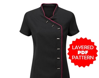 Mandarin Collar Tunic Pdf Sewing Patterns | Medical Scrub A4 printable | PDF Tunic Uniform | Digital Downloadable Patterns | Nurse Tunics