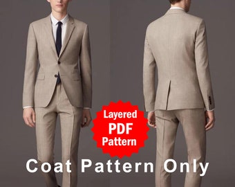 Patron de couture PDF pour blazer professionnel pour hommes avec revers cranté | Modèles de manteau | Modèles de vestes Téléchargement instantané
