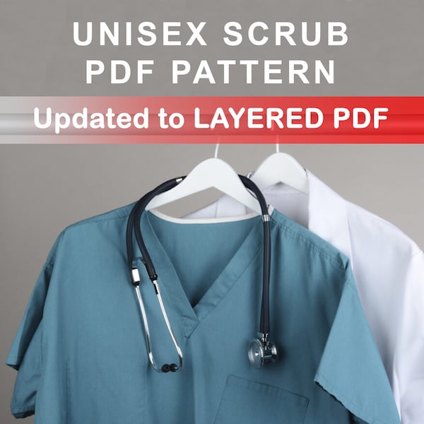 Unisex Scrub Pdf Schnittmuster, Tunika PDF Schnittmuster, Medizinisches Peeling Sofort Download, Herunterladbare PDF, Einfaches Schnittmuster, Stilluniform