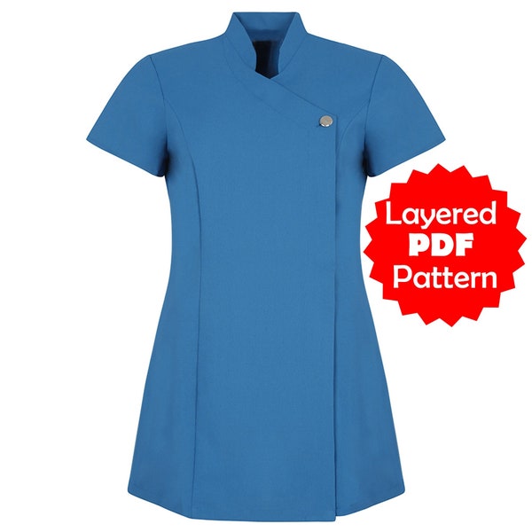 Crossover Tunic Pdf Sewing Pattern | Medical Tunics | Nursing Uniform | Downloadable PDF Work wear Patterns | Tunic Jacket Pattern