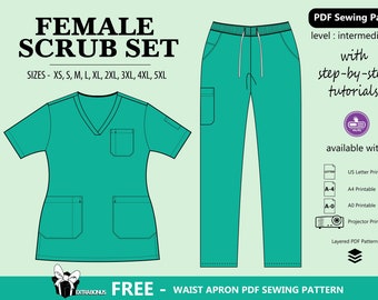 Female Scrub Set PDF Sewing Pattern | Nursing Scrubs Sewing | Medical Tunic Se | Doctor Uniform Patterns | Printable pdf