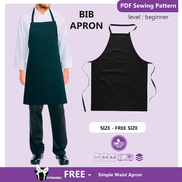 Bib Apron PDF Sewing Pattern | DIY Bib Apron | Custom Chef's Apron Patterns | Printable Easy-Sew Pattern for Chic Chefs | Free pdf Patterns