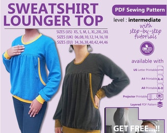 Sweatshirt Lounger Top PDF Sewing Pattern | Winter Jacket Sewing | DIY Patterns| Bundle offer free | Printable pdf