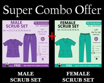 Scrub Set PDF Sewing Bundle Pattern | Combo Offer |  Medical Scrubs Patterns for Men & Women | Nurse Doctor Uniform DIY Downloads