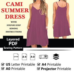Summer Cami Dress PDF Sewing Pattern | Women&#39;s Sundress Mold | Beginners Friendly