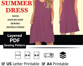 Summer Cami Dress PDF Sewing Pattern | Women's Sundress Mold | Beginners Friendly