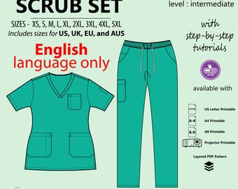 Weibliches Peeling-Set PDF Schnittmuster | Medizinische Uniform Mould | Krankenschwester Uniform Schnittmuster | Sofort Downloadbar