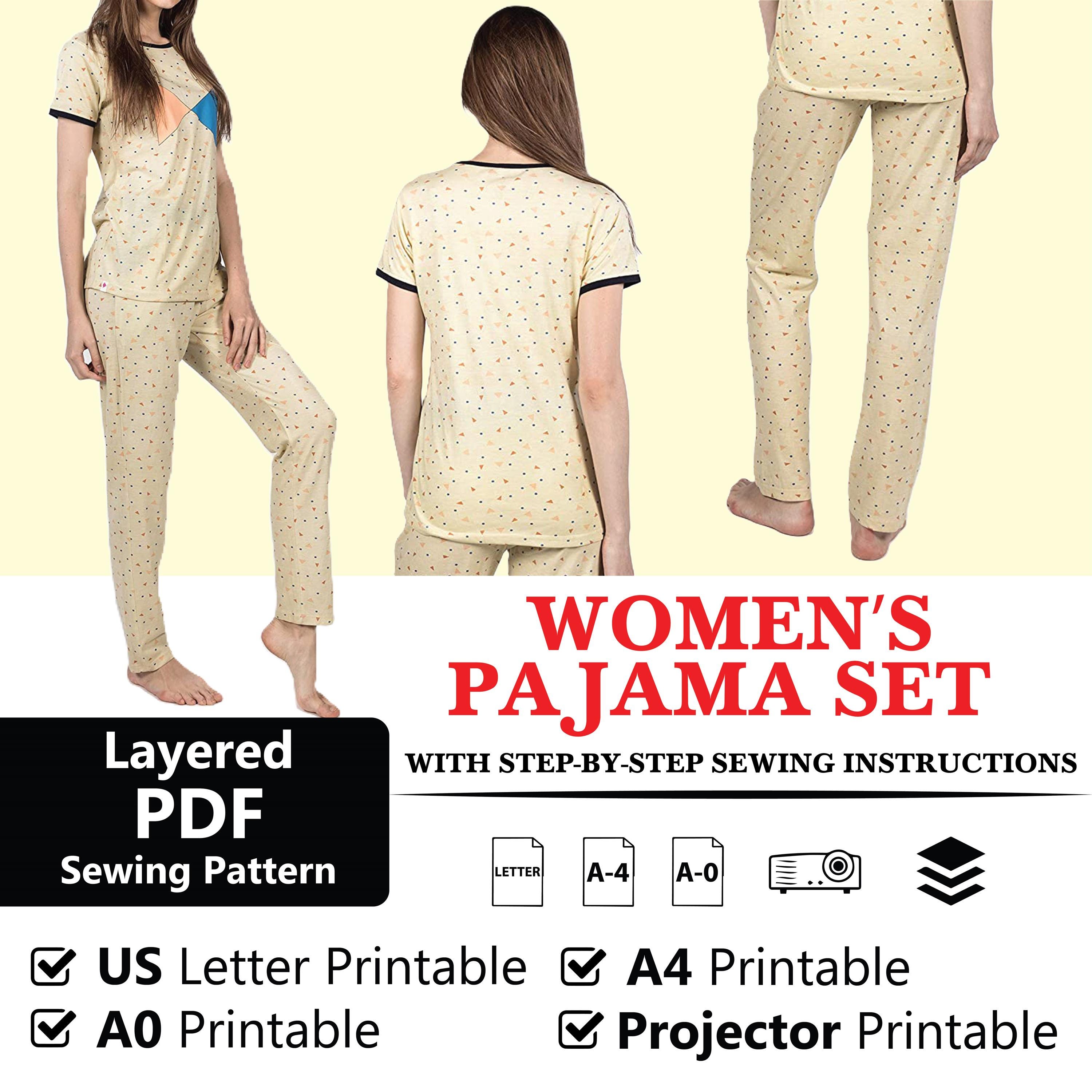Women's Pajama Set Sewing Pattern | Sleepwear Top & Pants PDF Patterns ...