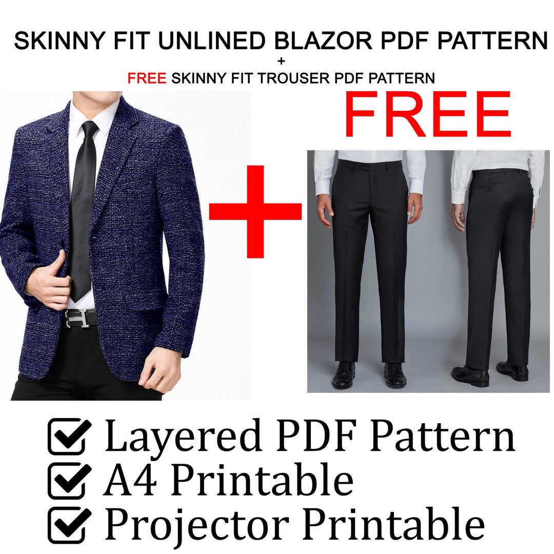 Skinny Fit Unlined Male Blazer Male Trouser Pdf Sewing Pattern Free Mens Pant Downloadable A4